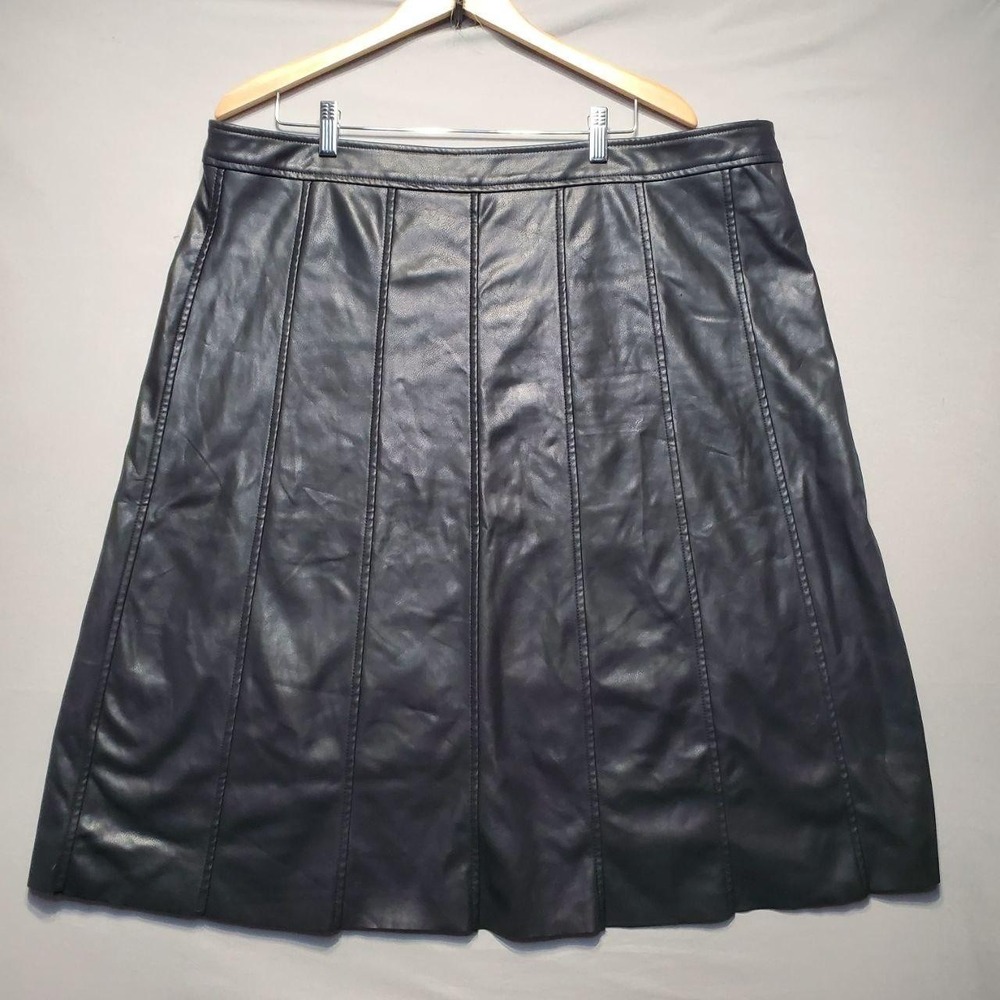 Religion London Skirt Womens 22 Black Faux Leather A-Line Midi Zip Panel Edgy